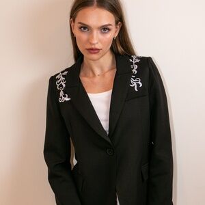 Black Blazer w/ Pink Lining, Silver Lace Shoulders